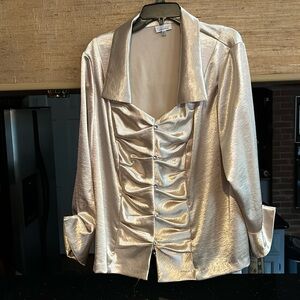 Dressbarn Woman collection gold long sleeve dress shirt w/ faux diamond buttons
